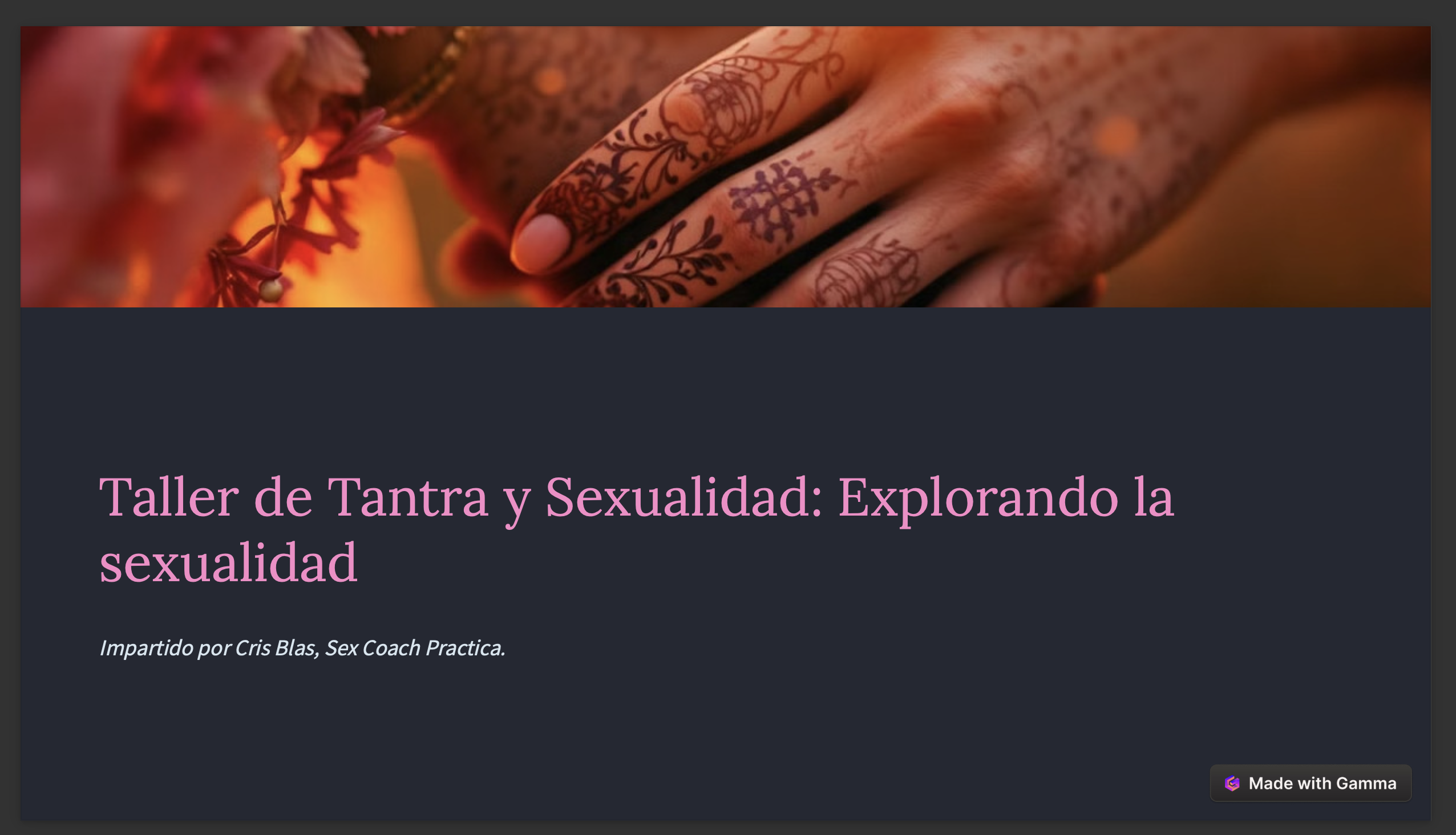 Taller de Iniciacion a la Sexualidad Tantra